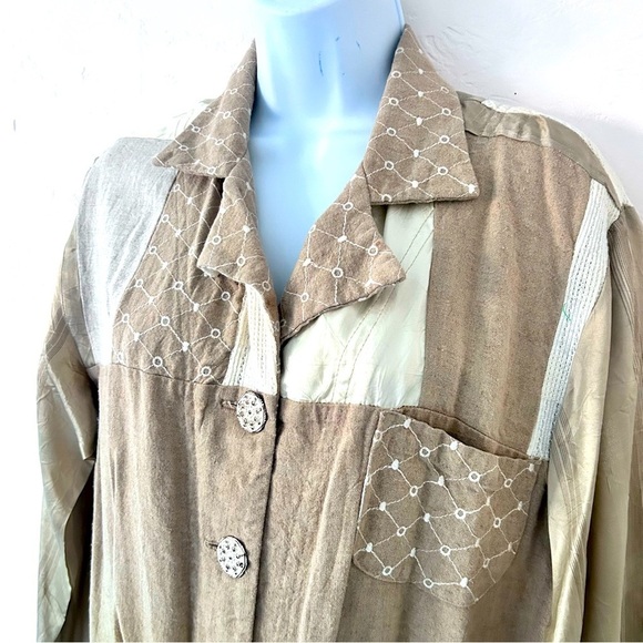 NEIL & DAVID Vintage Linen Lagenlook Patchwork Mixed Media Shirt Jacket Size S - Picture 2 of 13